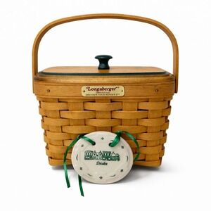 VTG Longaberger Dresden Tour Basket II 1996 w/ Lid, Liner & Tie-On Collectors